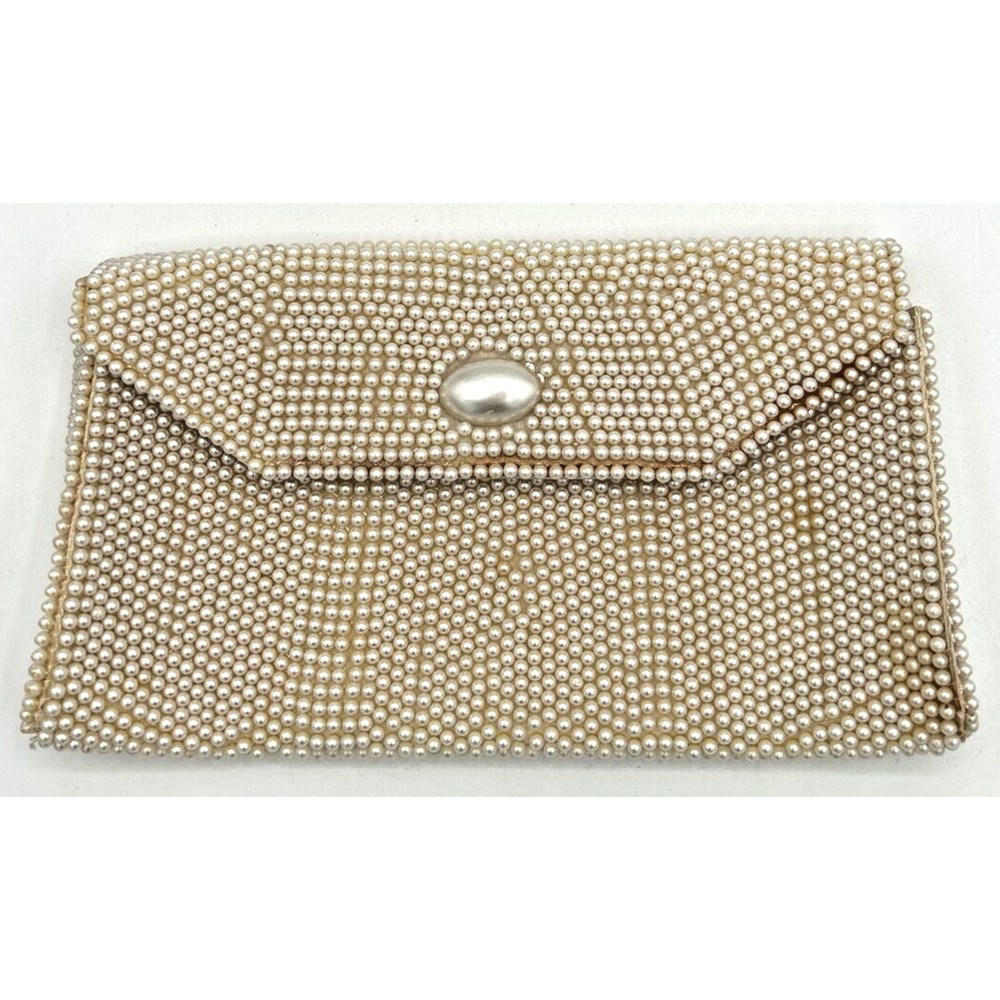 Vintage Mid-Century Faux Pearl Handbag About 7.75" x 4.5" Made Japan SKU U195